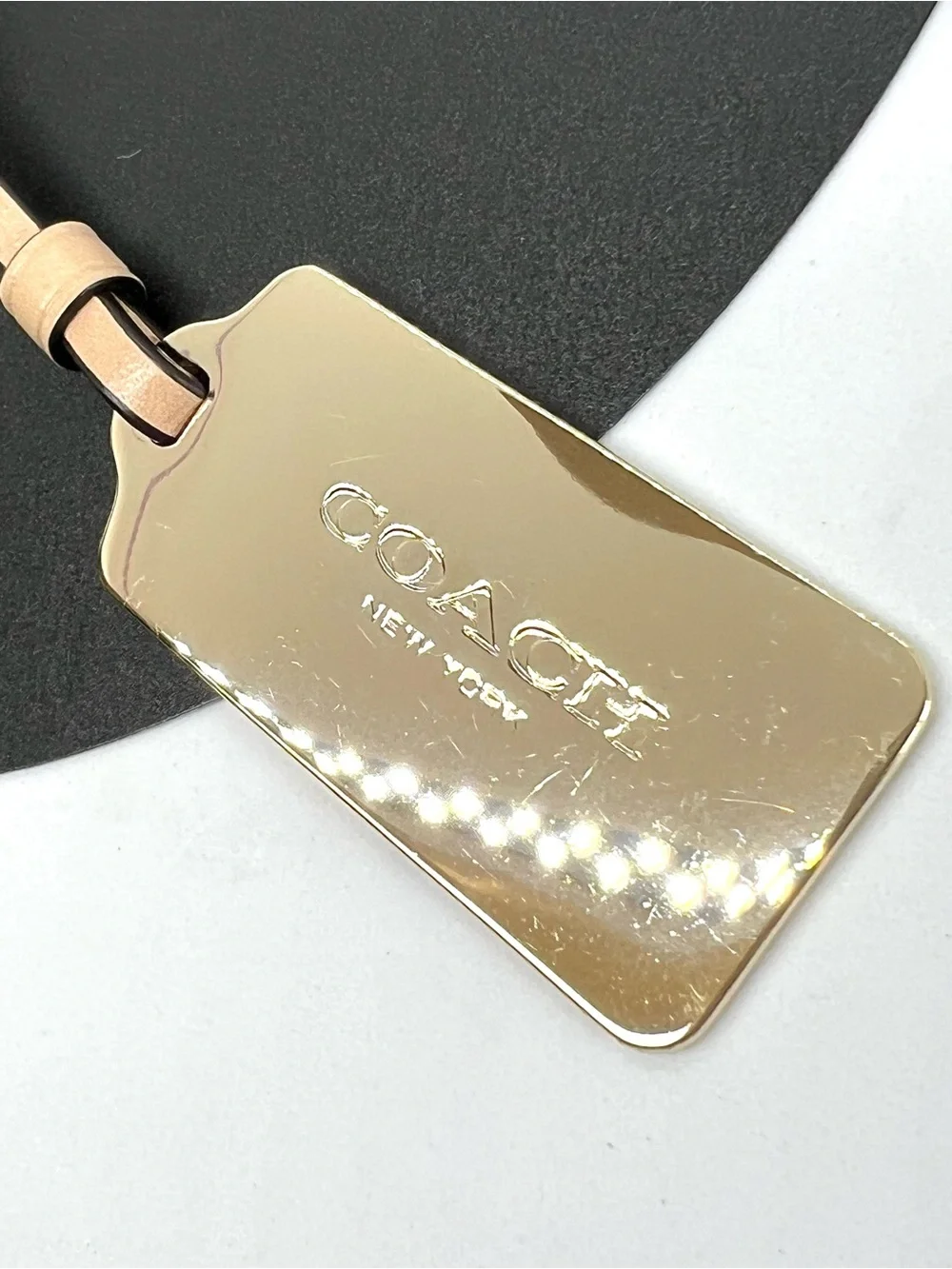 Coach Polished Gold Metal Large Logo Bag Hangtag Replacement Charm Tan Strap